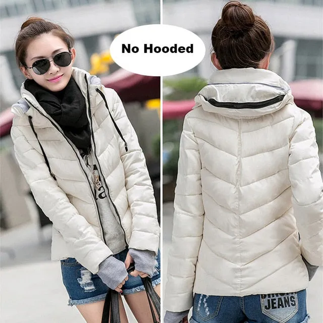 2018 hooded women winter jacket short cotton padded womens coat autumn casaco feminino inverno solid color parka stand collar