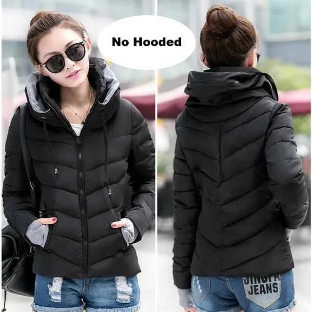 2018 hooded women winter jacket short cotton padded womens coat autumn casaco feminino inverno solid color parka stand collar