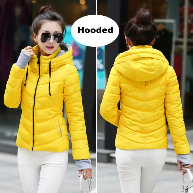 2018 hooded women winter jacket short cotton padded womens coat autumn casaco feminino inverno solid color parka stand collar