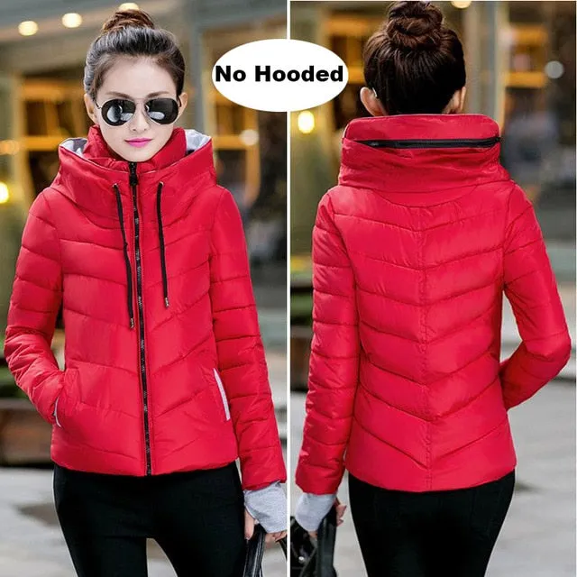 2018 hooded women winter jacket short cotton padded womens coat autumn casaco feminino inverno solid color parka stand collar