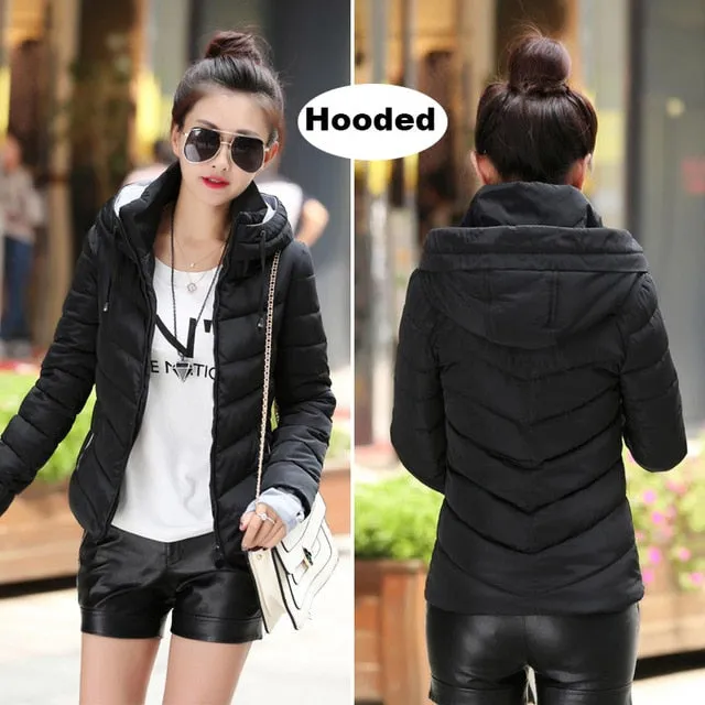 2018 hooded women winter jacket short cotton padded womens coat autumn casaco feminino inverno solid color parka stand collar