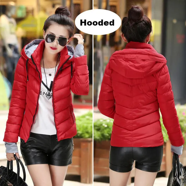 2018 hooded women winter jacket short cotton padded womens coat autumn casaco feminino inverno solid color parka stand collar