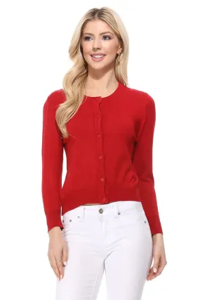 3/4 Sleeve Classic Red Cardigan