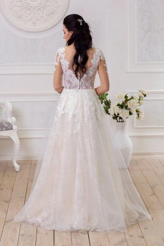 A Line Half Sleeve Lace Appliques Wedding Dresses Sweetheart Wedding Gowns JS504