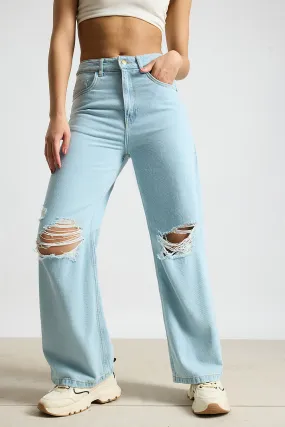 Aqua Haze Distressed High-Rise Jeans