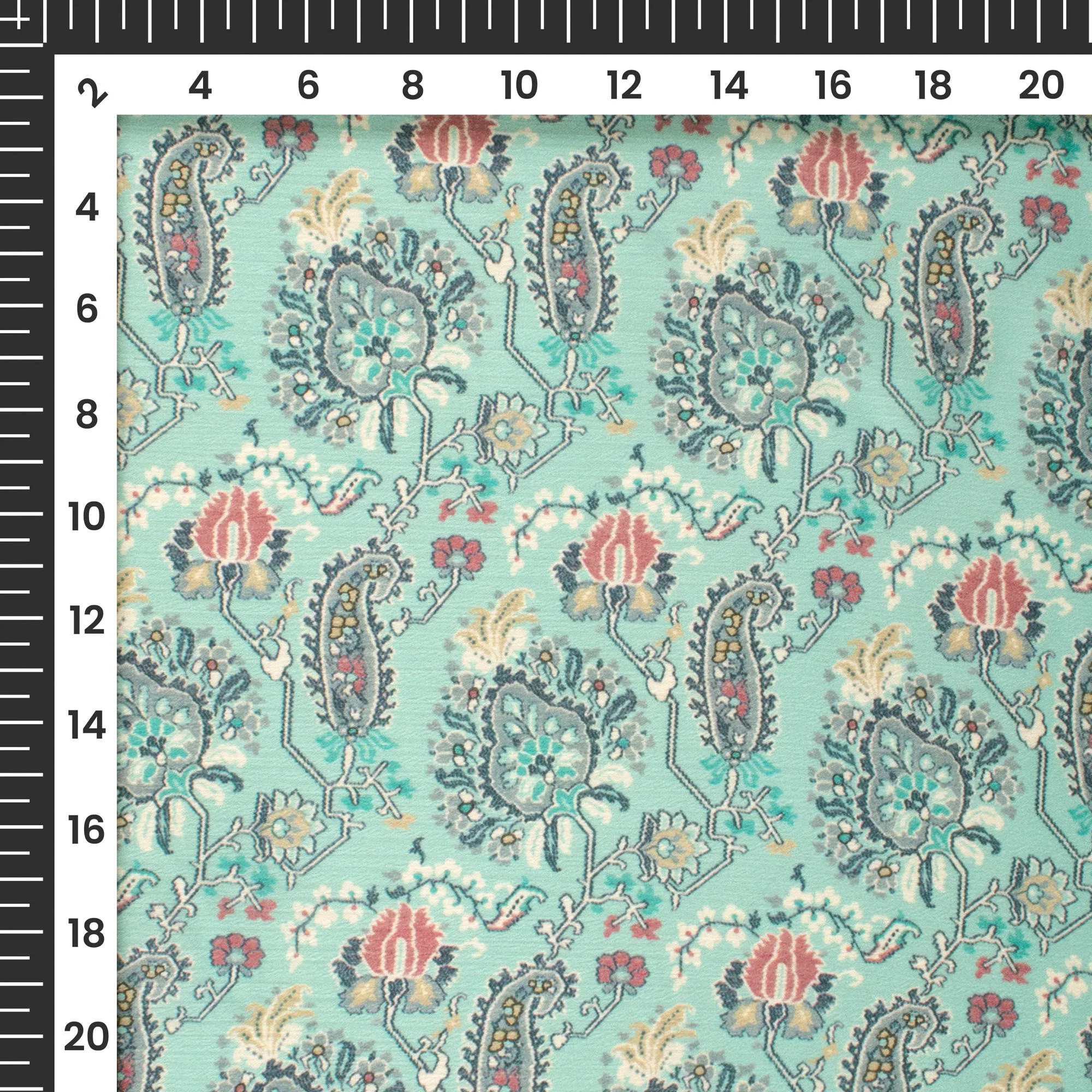 Arctic Blue Paisley Digital Print Chiffon Satin Fabric