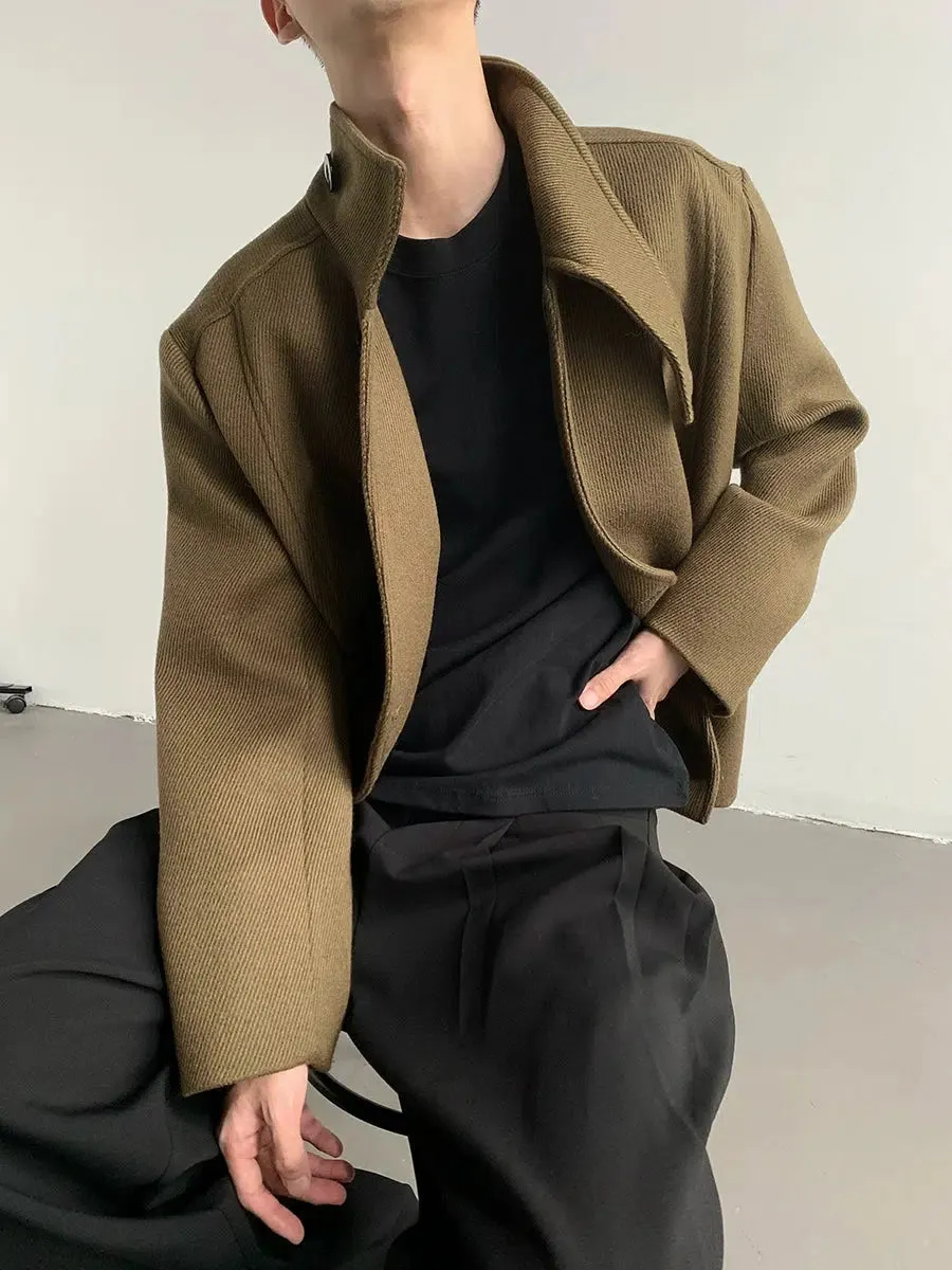 Asymmetric Wool Coat with High Collar