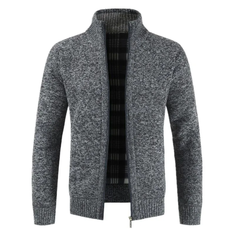 Autumn Winter Warm Men's Solid Cotton Slim Fit Stand Collar Zipper Jacket