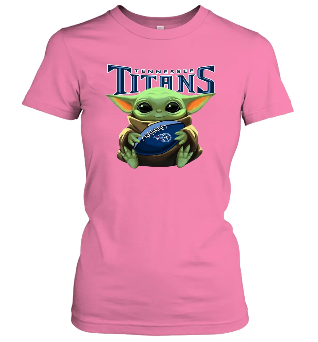 Baby Yoda Loves The Tennessee Titans Star Wars Baby Yoda Hugs Titans NFL Womens T-Shirt