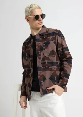 Brown Aztec Print Summer Jacket