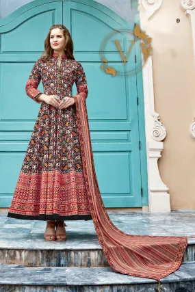 Brown Designer Gown With Digital Patola Print