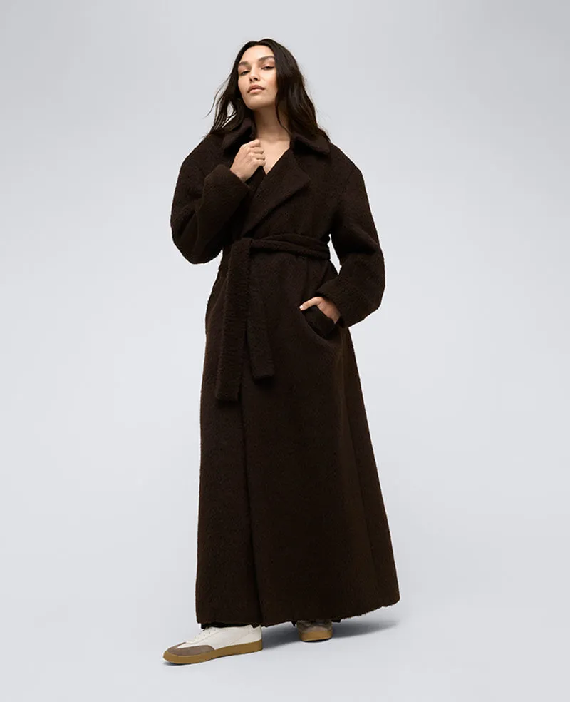 Brushed Wool Blend Belted Trench Coat