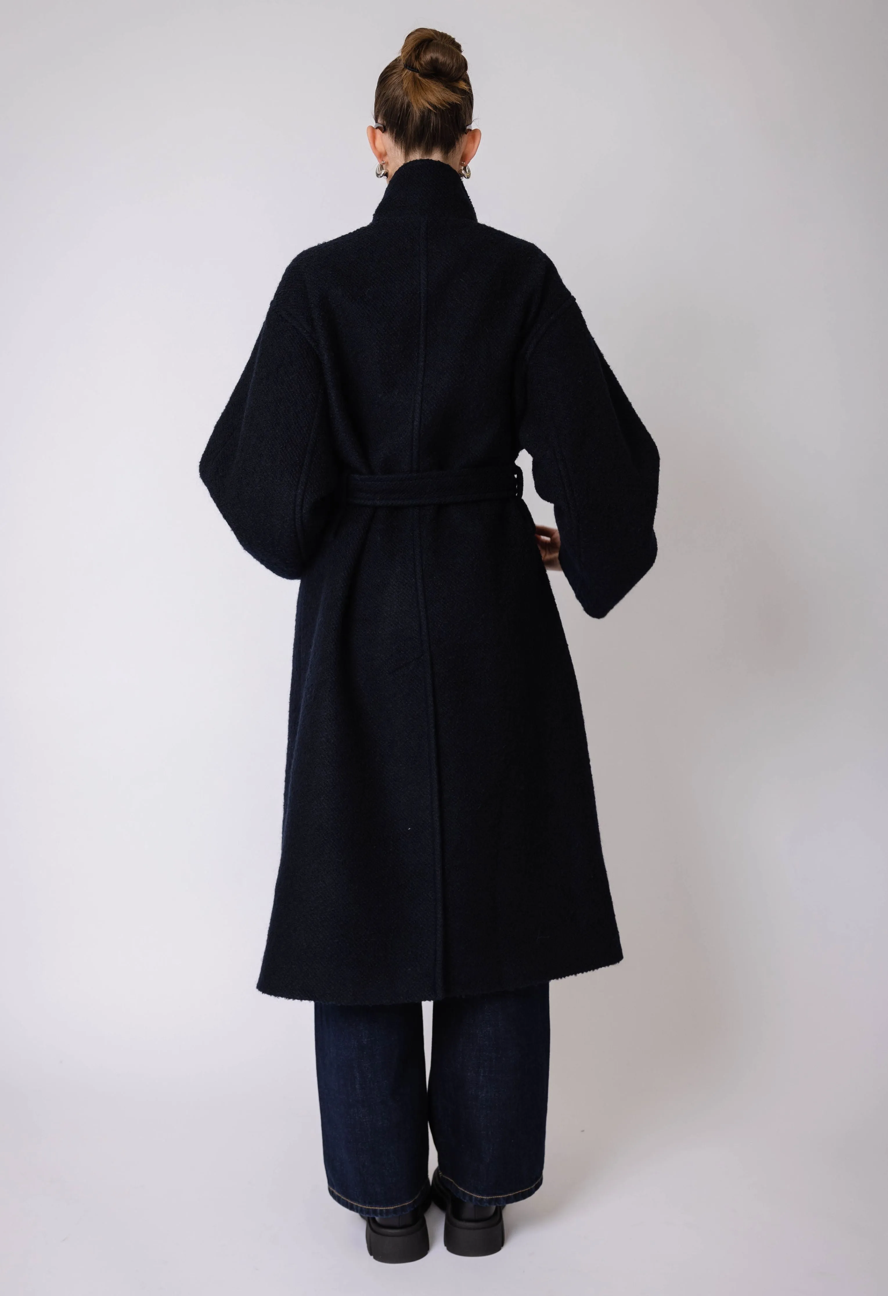 Collared Wool Trench In Midnight