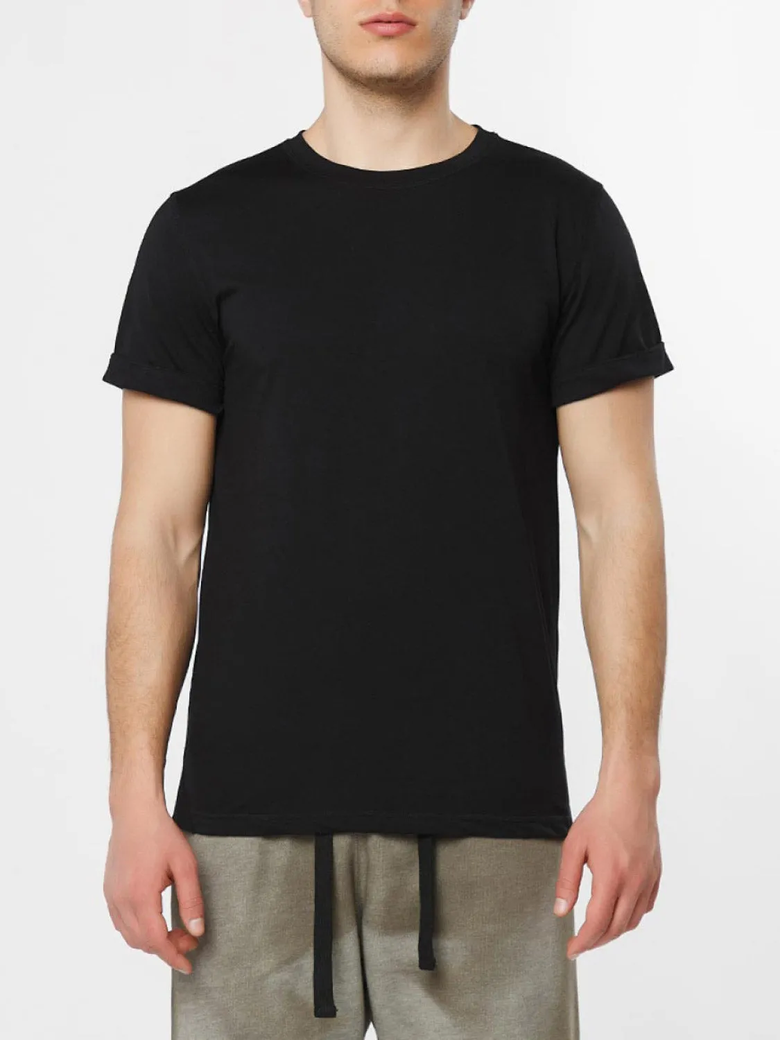 Cotton Jersey Trimmed Crew Neck T-Shirt Black