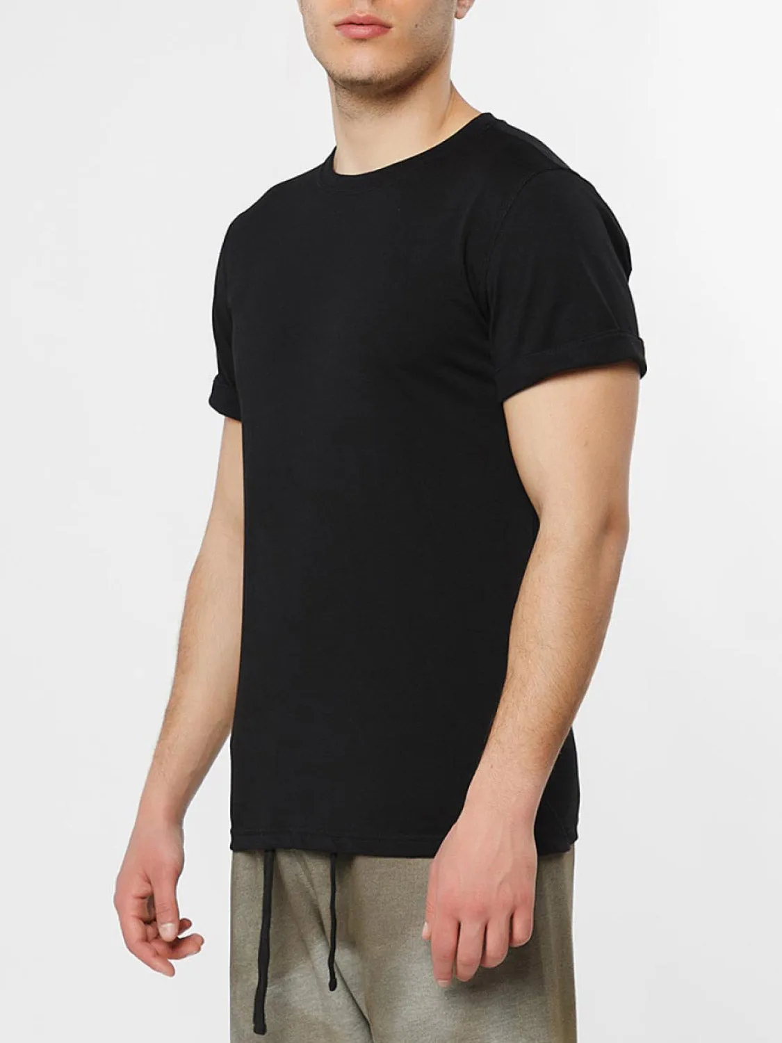 Cotton Jersey Trimmed Crew Neck T-Shirt Black