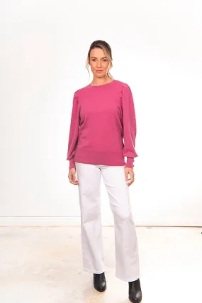 Crew Neck Pullover With Puff Sleeve | Pink Rose