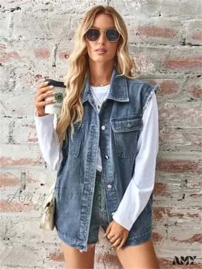 Denim Vest Autumn Washed Sleeveless Waistcoat Casual Baggy Jean Vest Jacket