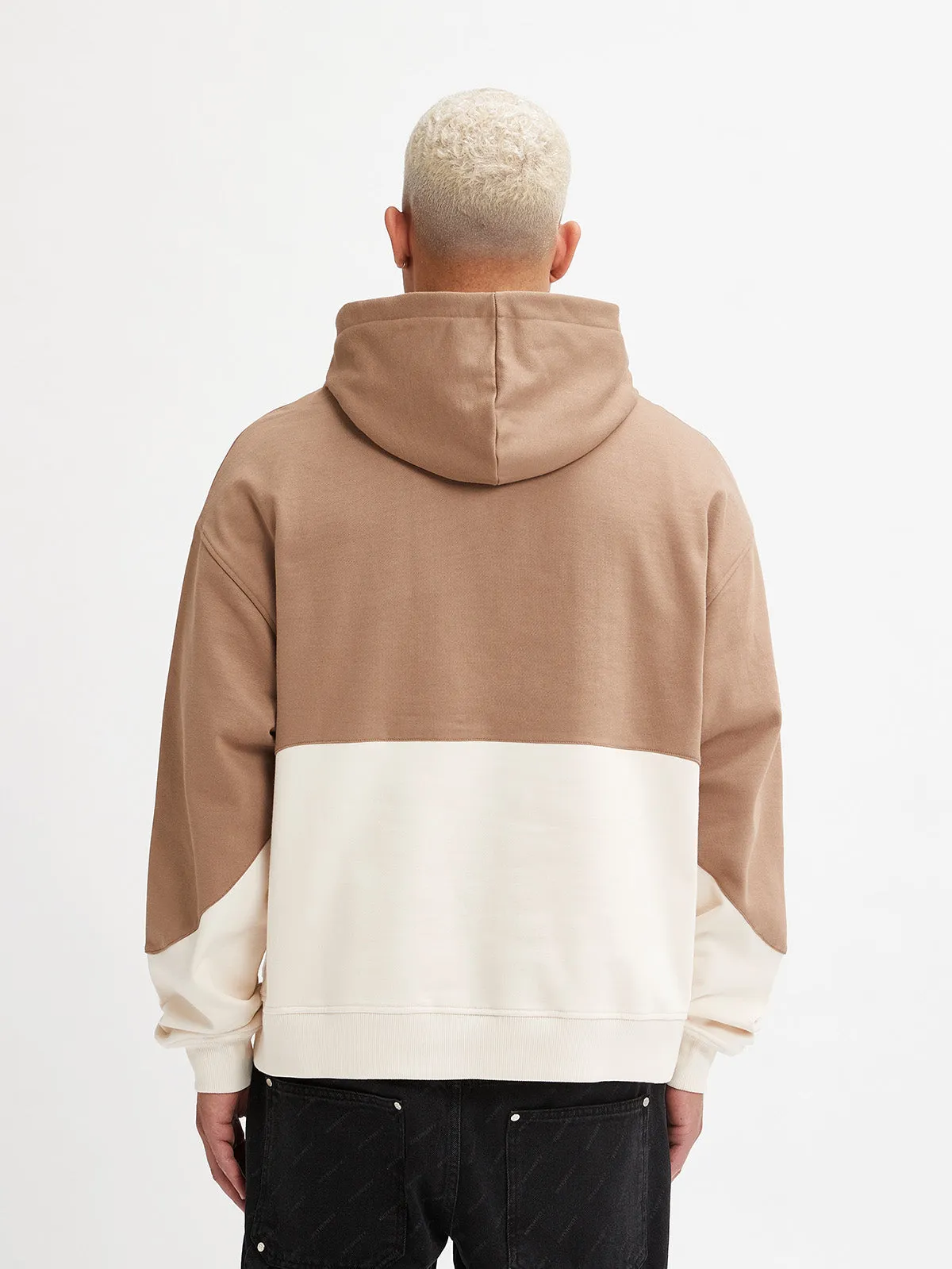 HOODIE BICOLOR SPLIT - BROWN/CREAM