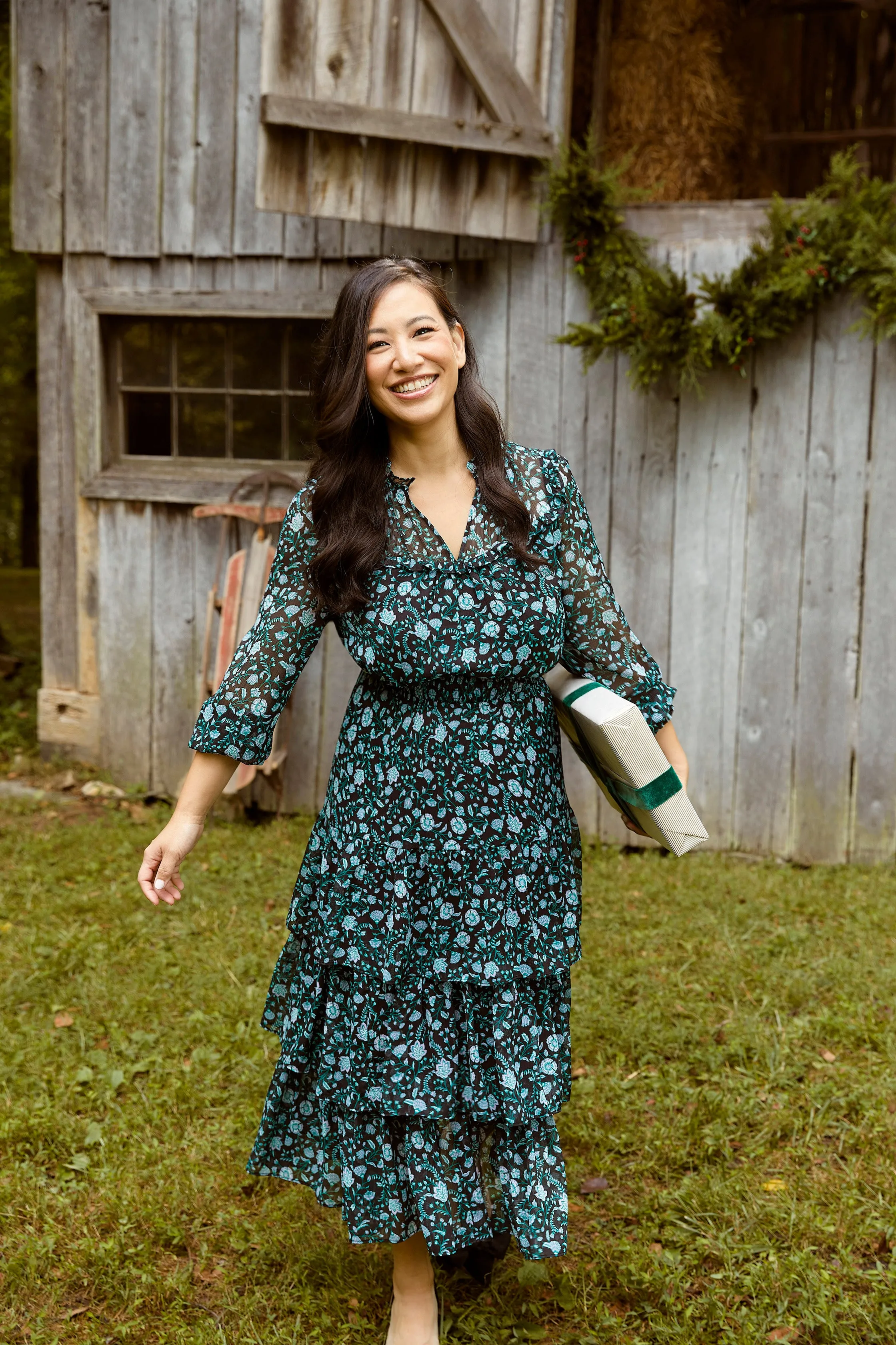 Long Sleeve Ruffle Top in Fall Vines