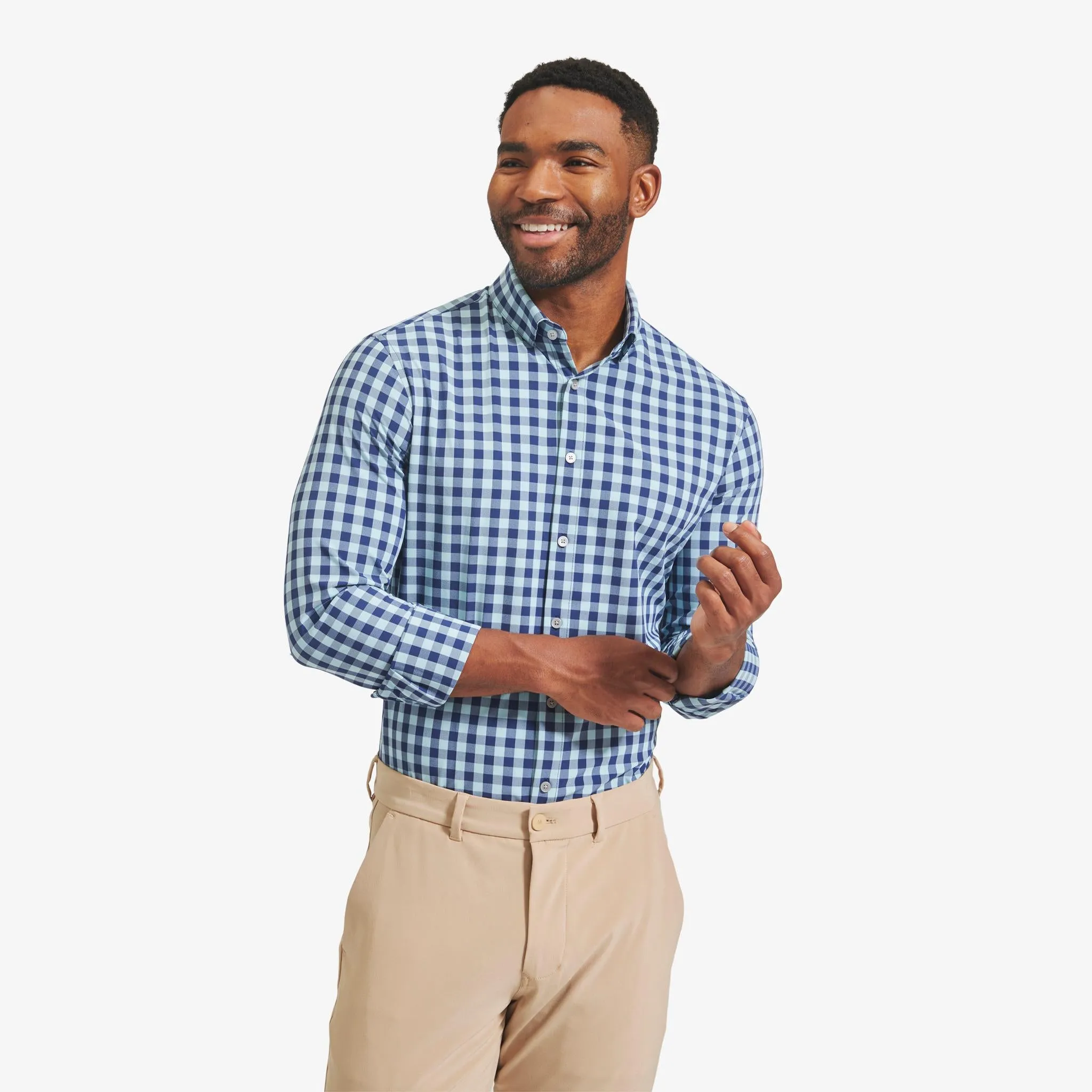 Men's Mizzen   Main | Leeward Trim Long Sleeve | Navy Aqua Gingham