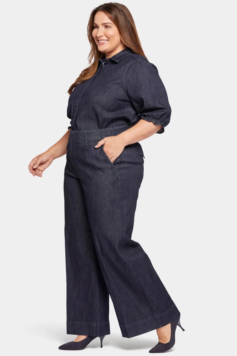 Mona Wide Leg Trouser Jeans In Plus Size - Lightweight Rinse