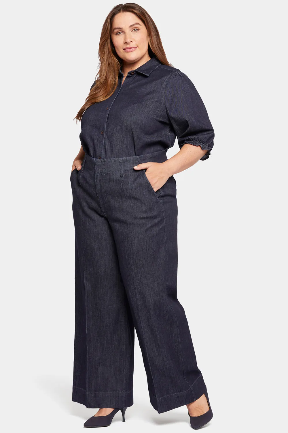 Mona Wide Leg Trouser Jeans In Plus Size - Lightweight Rinse