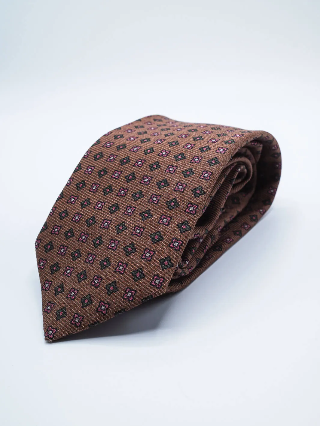 Silk Floral Print Tie - Chestnut Brown