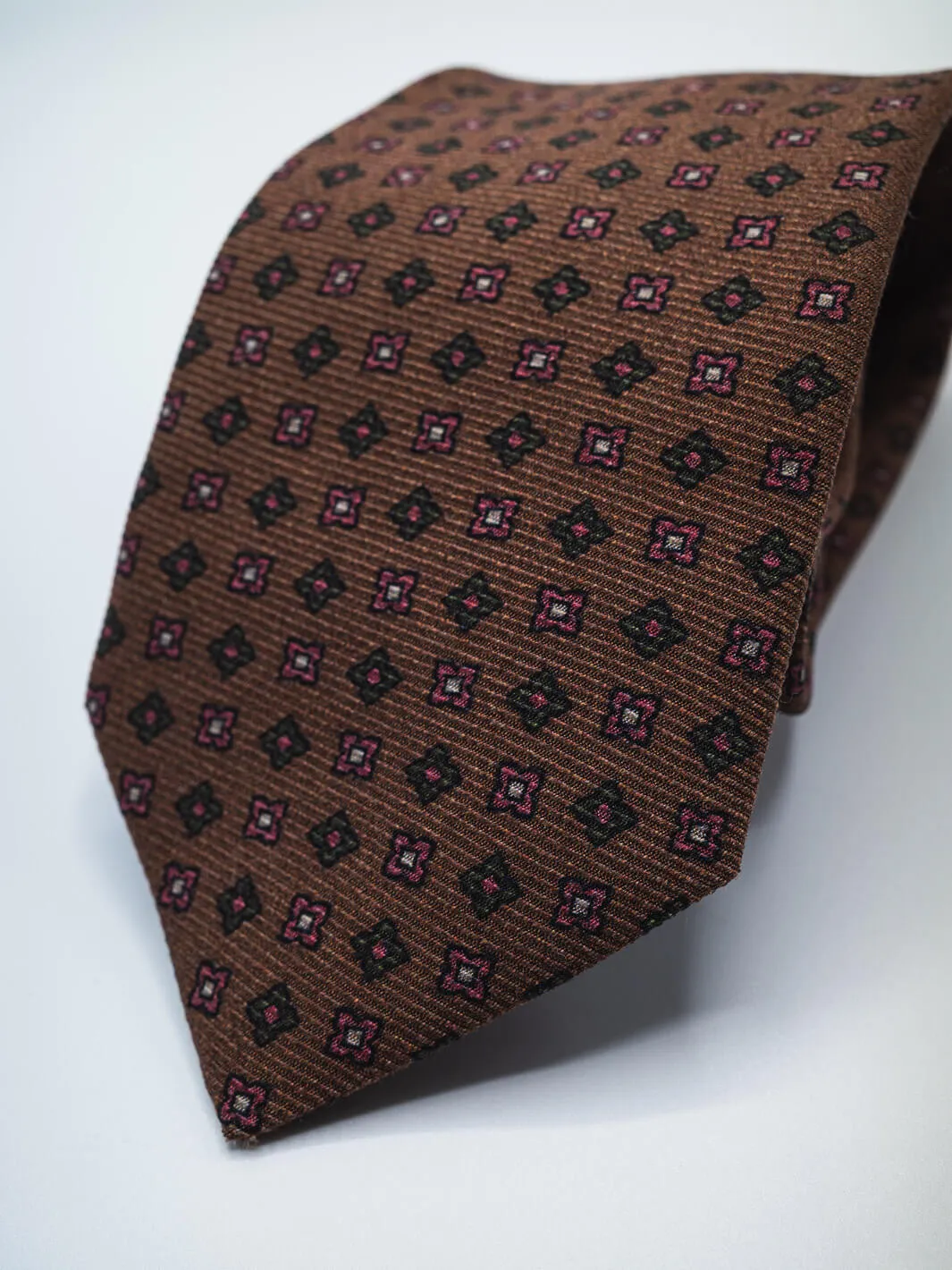 Silk Floral Print Tie - Chestnut Brown