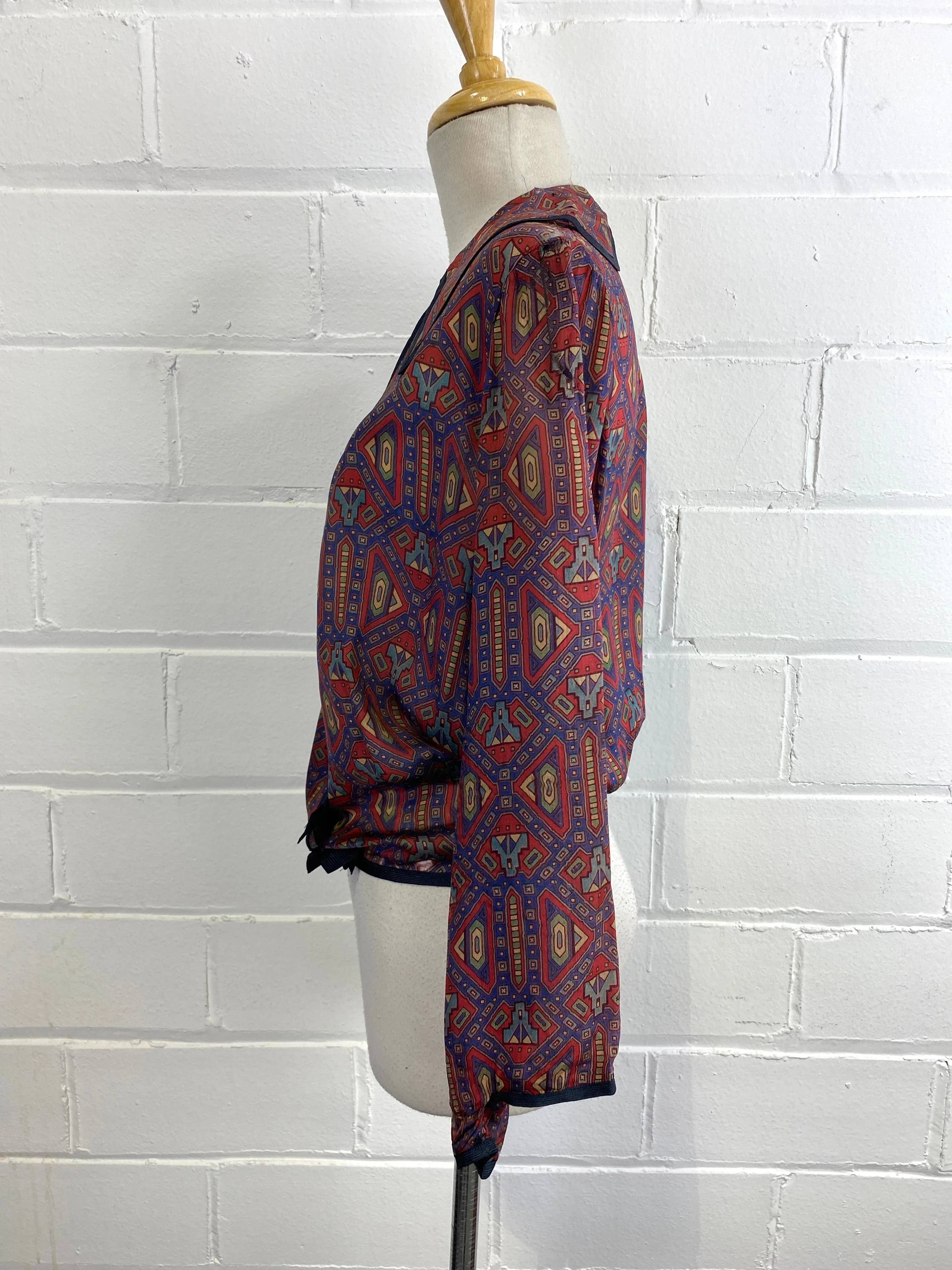 Vintage 1920s Art Deco Print Chiffon Blouse, B41"