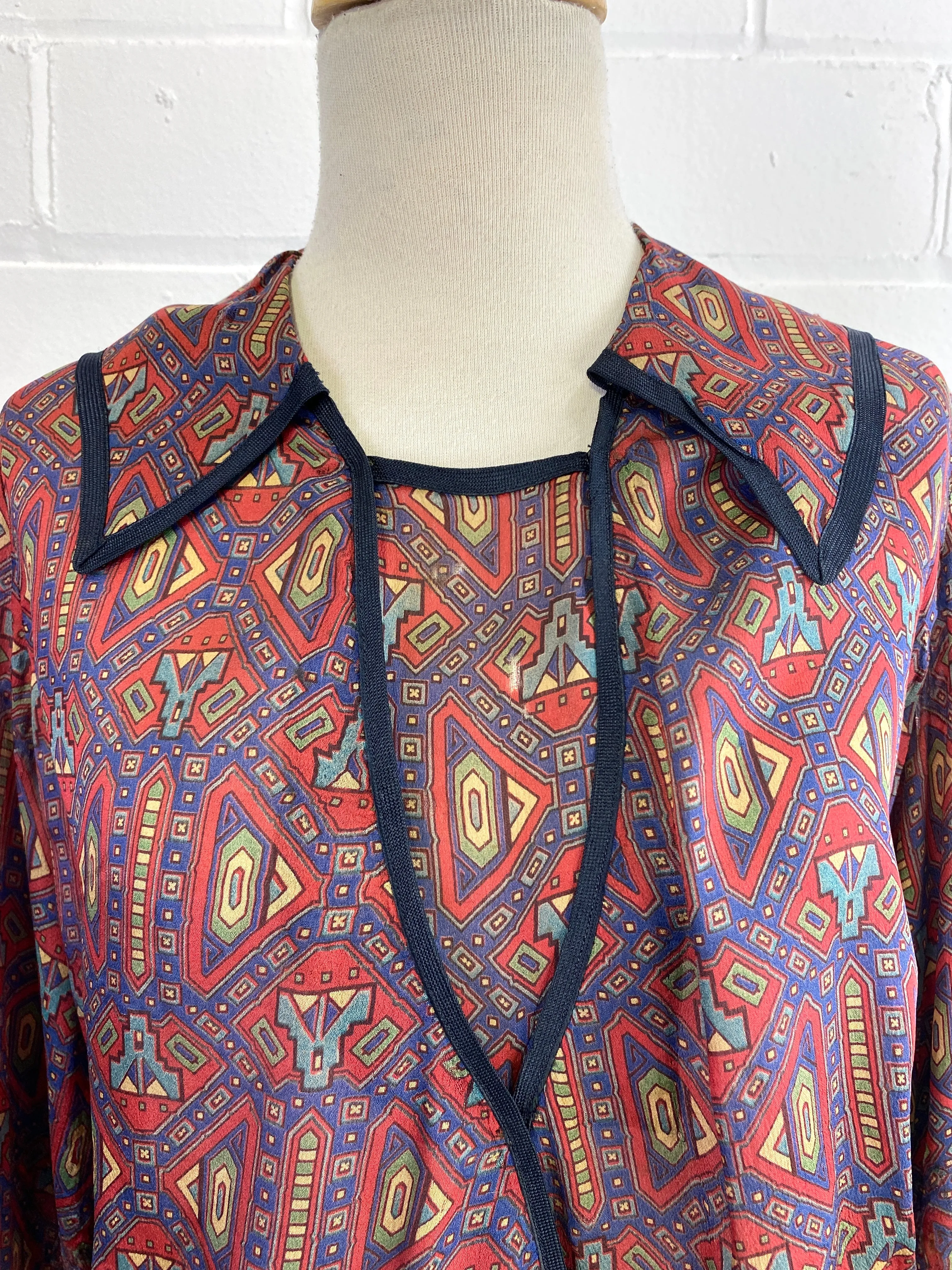 Vintage 1920s Art Deco Print Chiffon Blouse, B41"