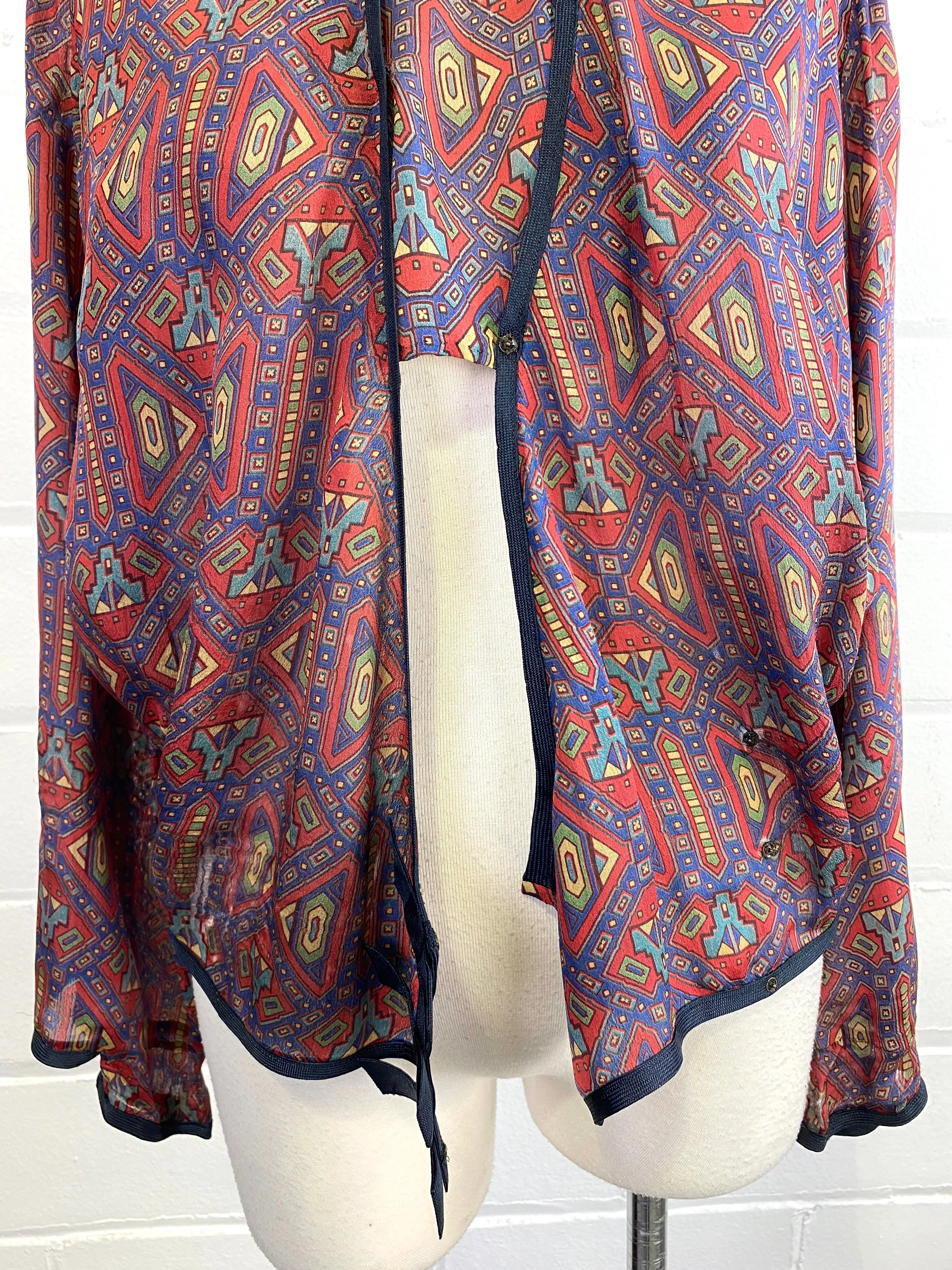 Vintage 1920s Art Deco Print Chiffon Blouse, B41"