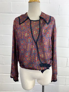 Vintage 1920s Art Deco Print Chiffon Blouse, B41"