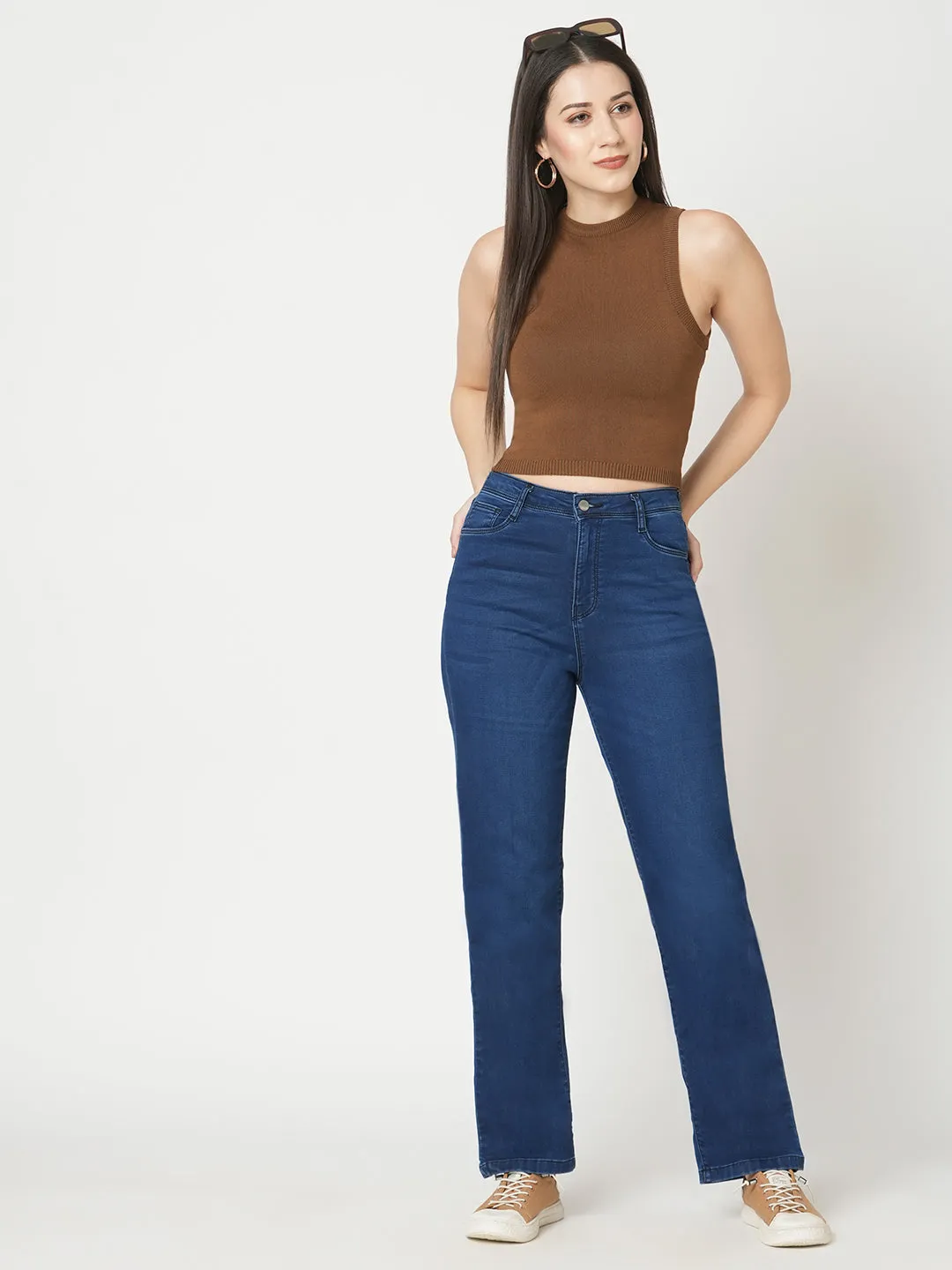 Women Carbon Blue High-Rise Loose Straight Jeans