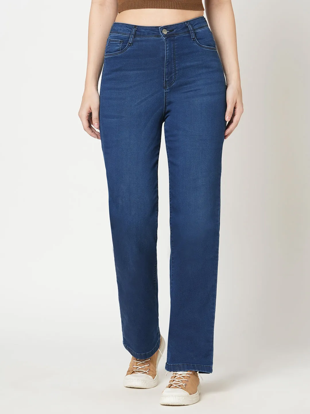 Women Carbon Blue High-Rise Loose Straight Jeans