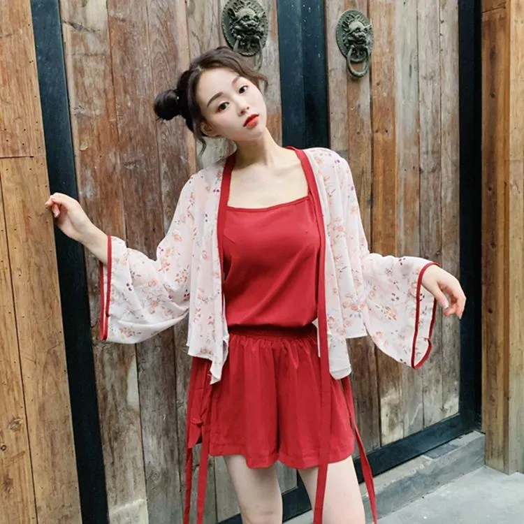 Women's Chinoiserie V-neck Loose Chiffon Shirts