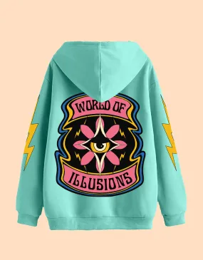 Green Graphic Printed World of Illusion Hoodie