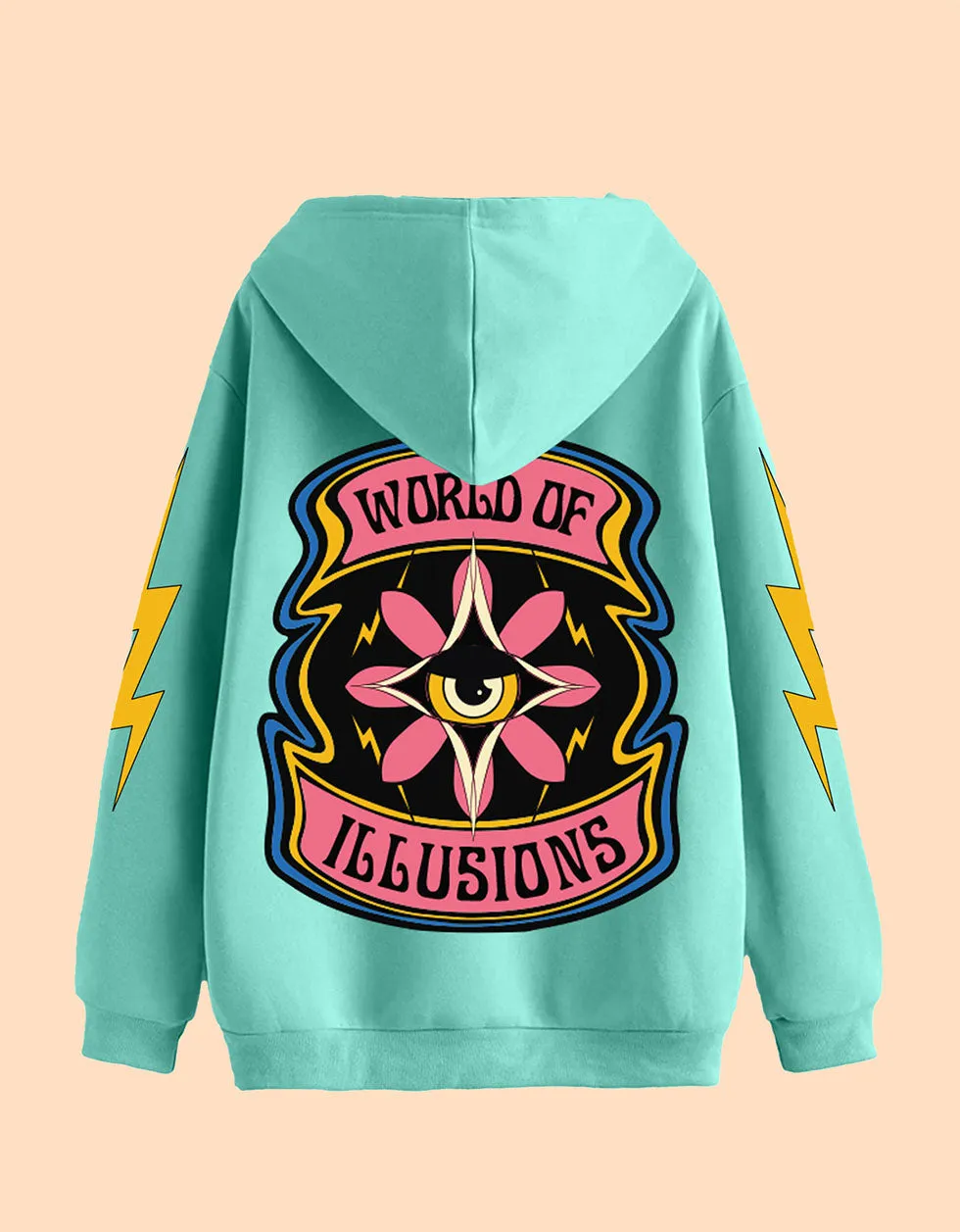 Green Graphic Printed World of Illusion Hoodie